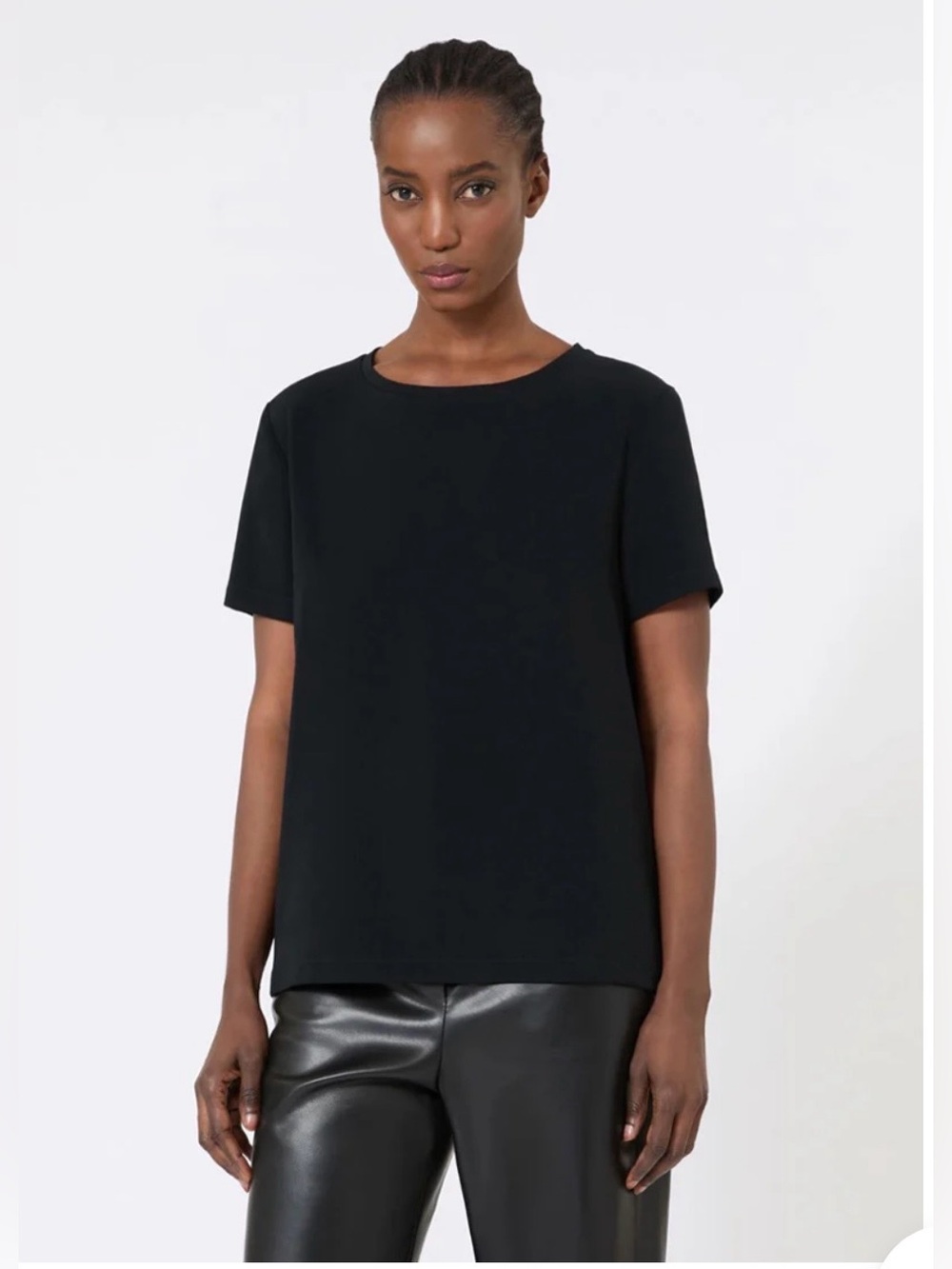 Max Mara Rebecca Black Satin Short Sleeve Top NWT Size 12